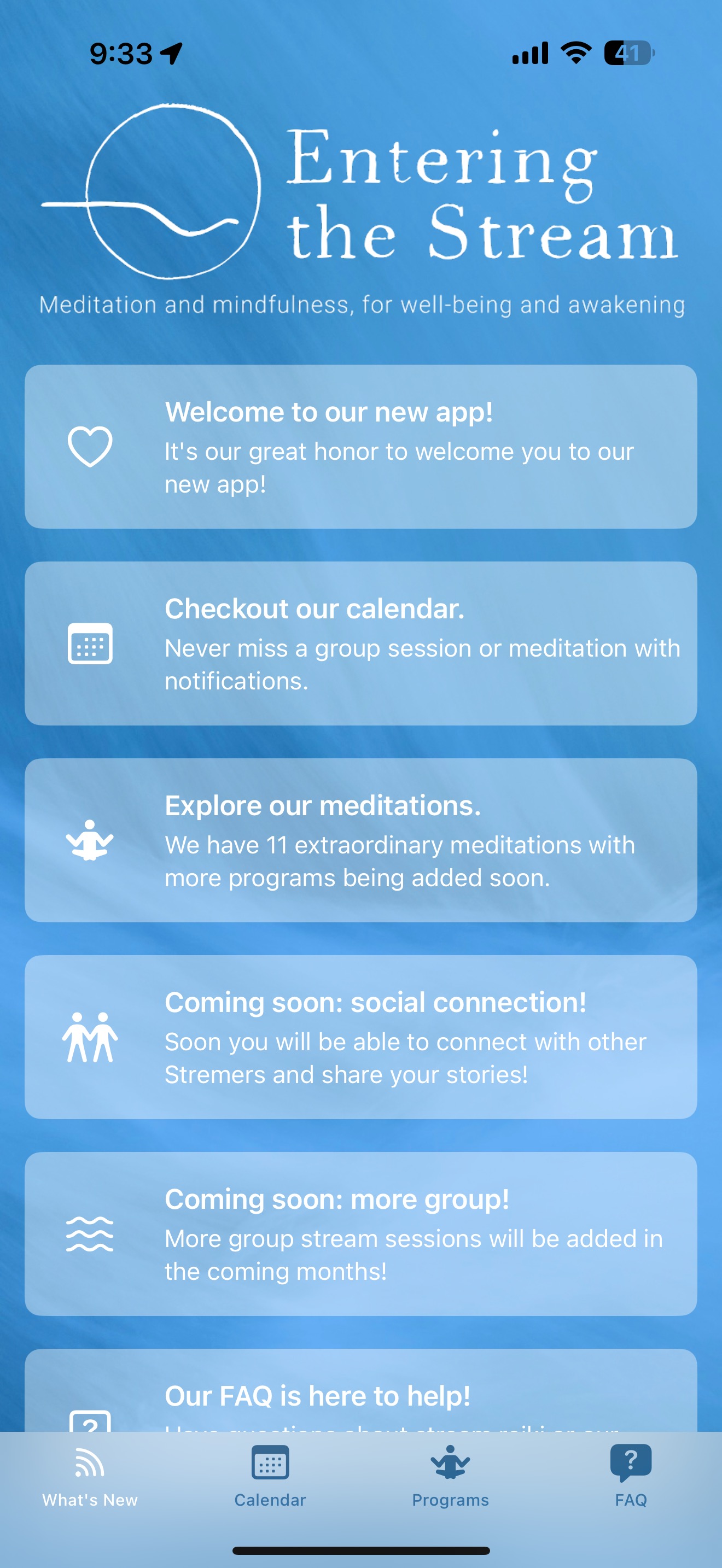 Welcome screen